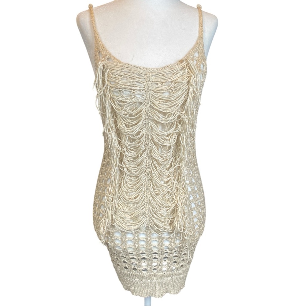 Daytrip Crochet Tank Dress Women’s Large Beige Open Knit Boho Festival Summer
